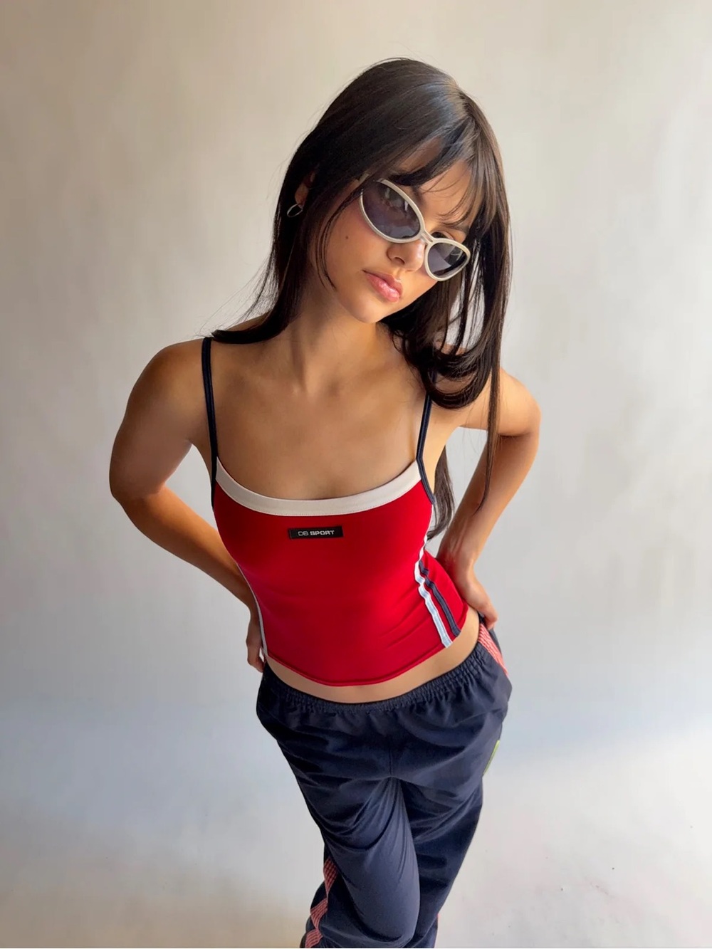 Dairy Boy Sport Square Neck Red Tank Top with Navy Trim and Side Stripes Size S